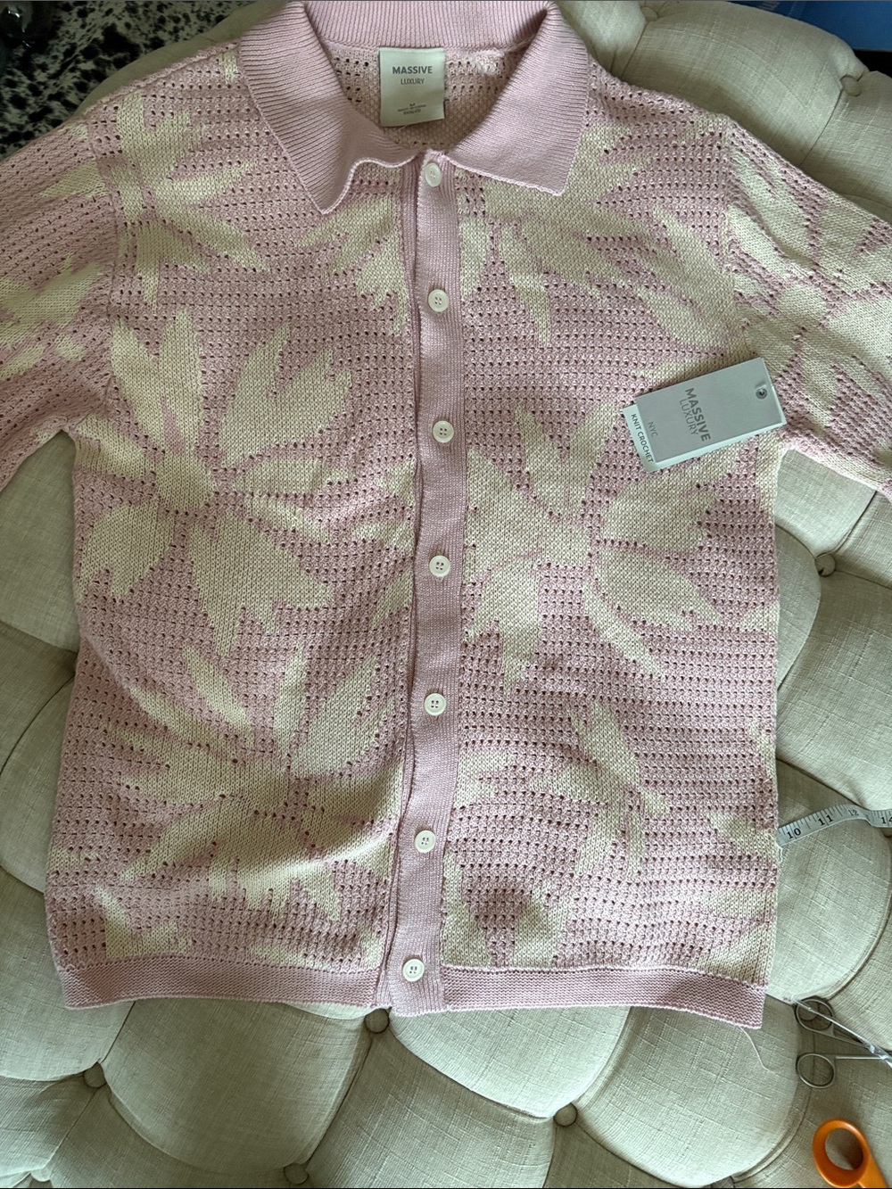 Massive Luxury Pink and Cream Knit Button-Front Cardigan